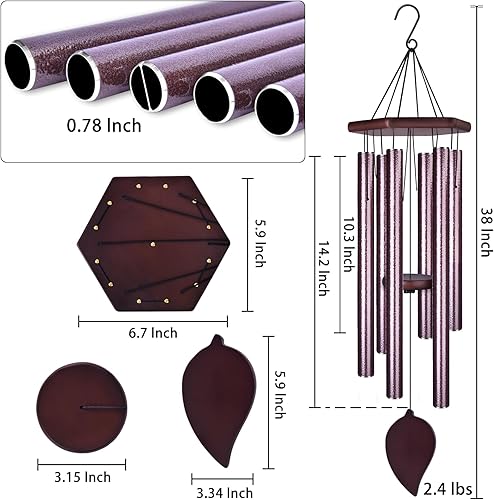 Miniatura 3 de Campanas de Viento de Simpatía para Exterior Tono Profundo, Campanas Conmemorativas para la Pérdida de un Ser Querido, Campanas Grandes con 6 Tubos