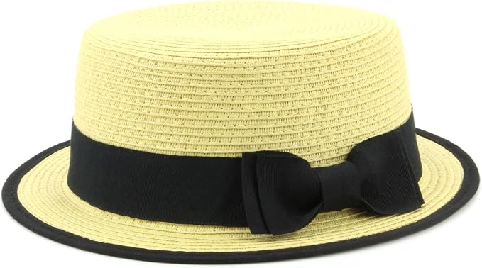 Hawkins Paglia Stile Carta Boater Cappello con Fascia Larga E Fiocco :  Amazon.it: Abbigliamento