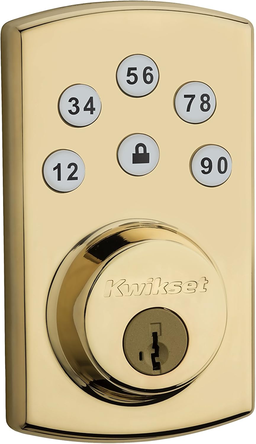 Kwikset 907 Powerbolt 2.0 Electronic Deadbolt featuring SmartKey in Polished Brass