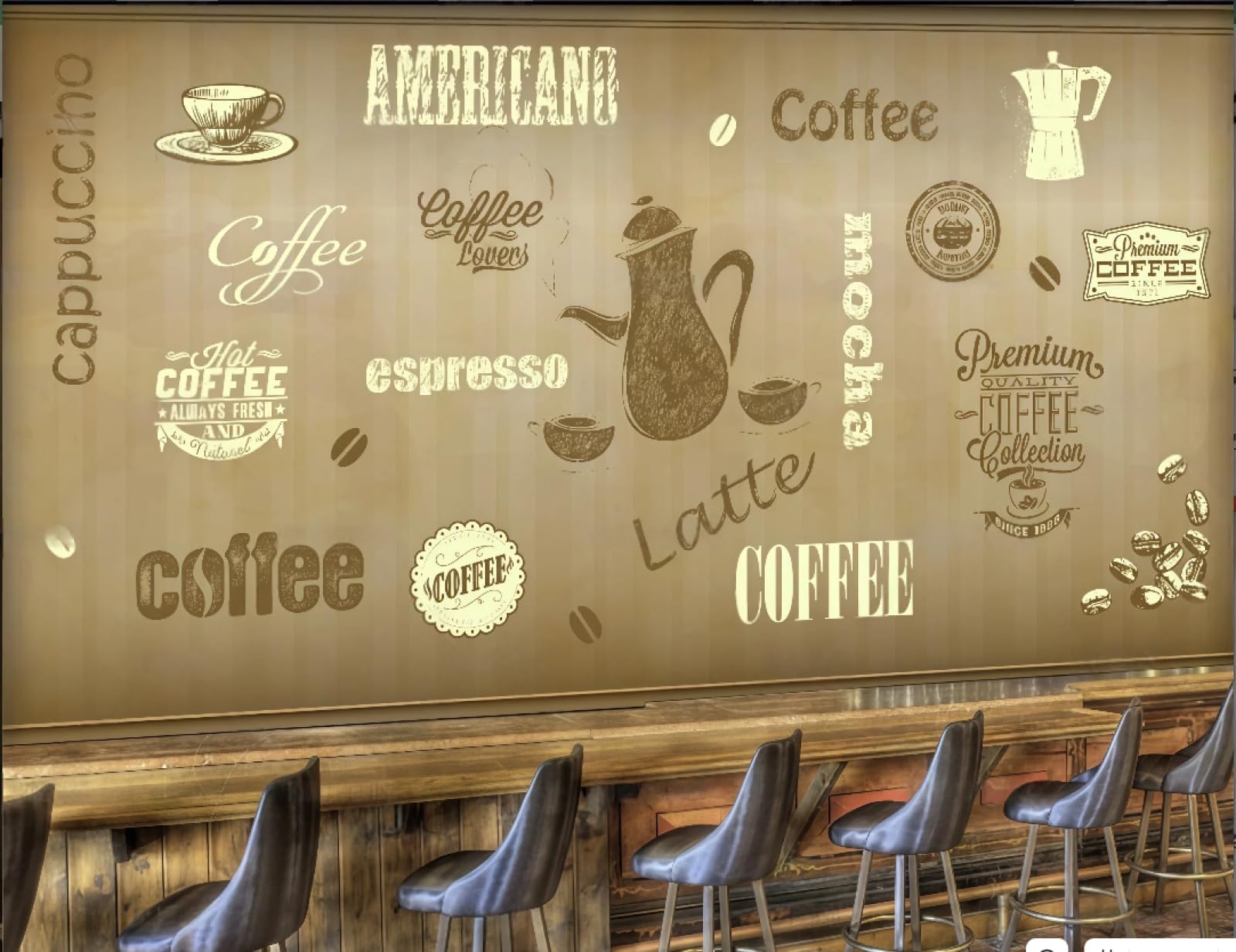 XDOUBAO Wallpaper Retro Hand-Painted English Letters Coffee Baking Cake Western Pastry House Afternoon Tea Western Restaurant Background Wall Wallpaper Coffee Shop Mural,3D,350x245cm