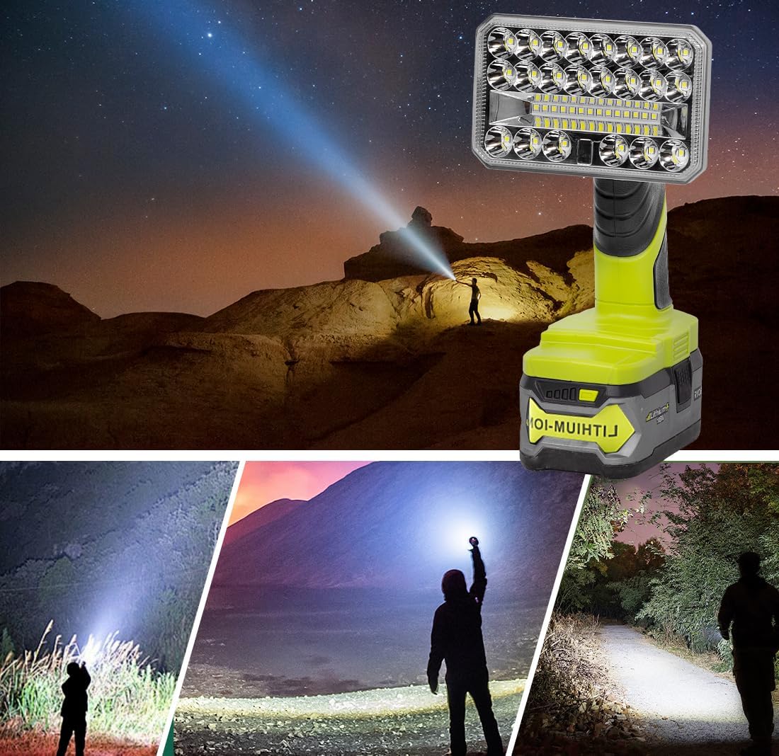 36 LED Beads 18W 2000LM Handheld LED Work Light with 3 Light Modes & 90° Pivoting Head for Ryobi One+ 18V Li-ion/Ni-Cad/Ni-MH Batteries - Zinc Alloy Construction for Indoor/Outdoor Use