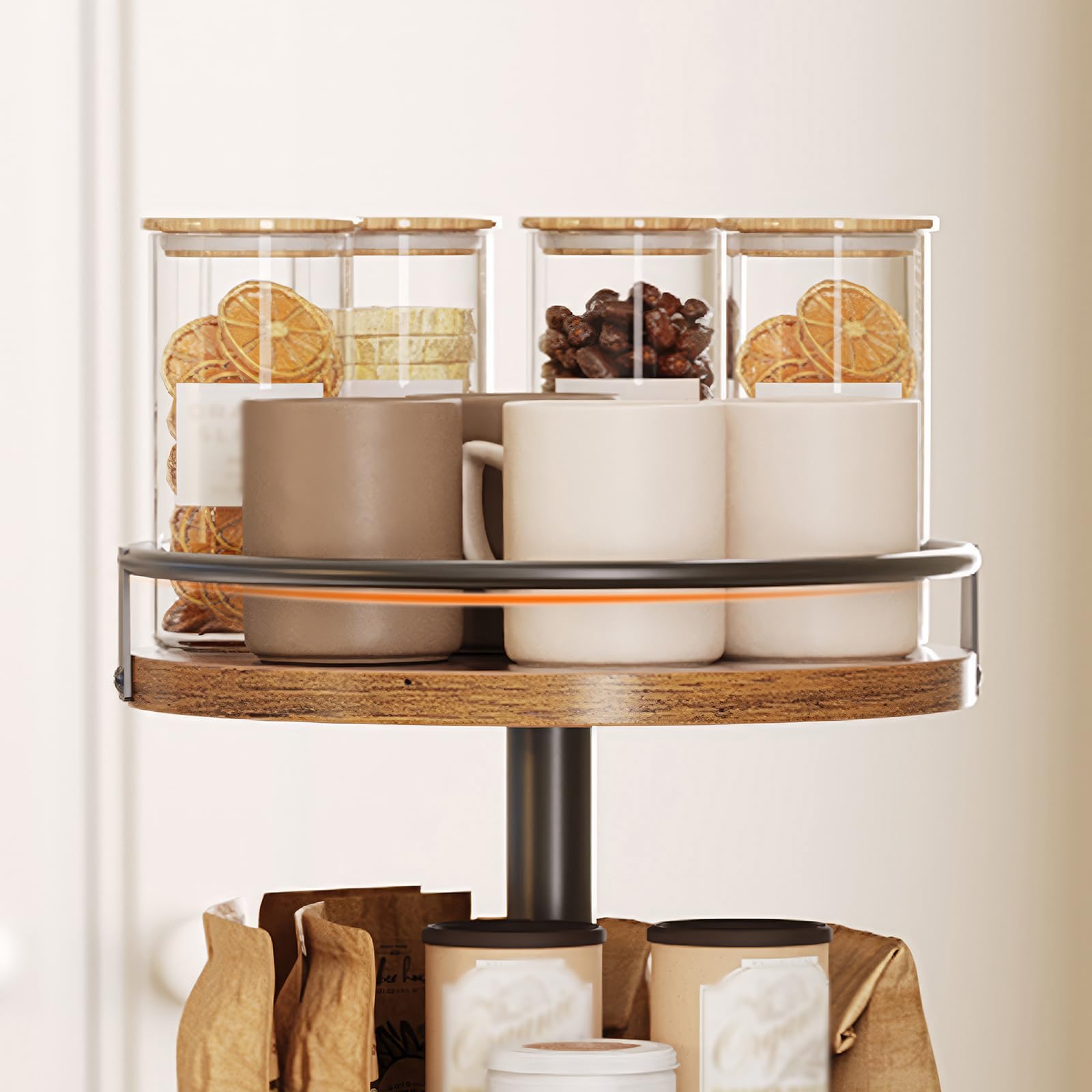 HOOBRO Étagère à Épices pivotante, Organisateur rotatif à 3 niveaux, Plateaux à Épices, rangement vertical, pour comptoir de cuisine, coiffeuse, table à manger, Marron Rustique et Noir EBF09TL01