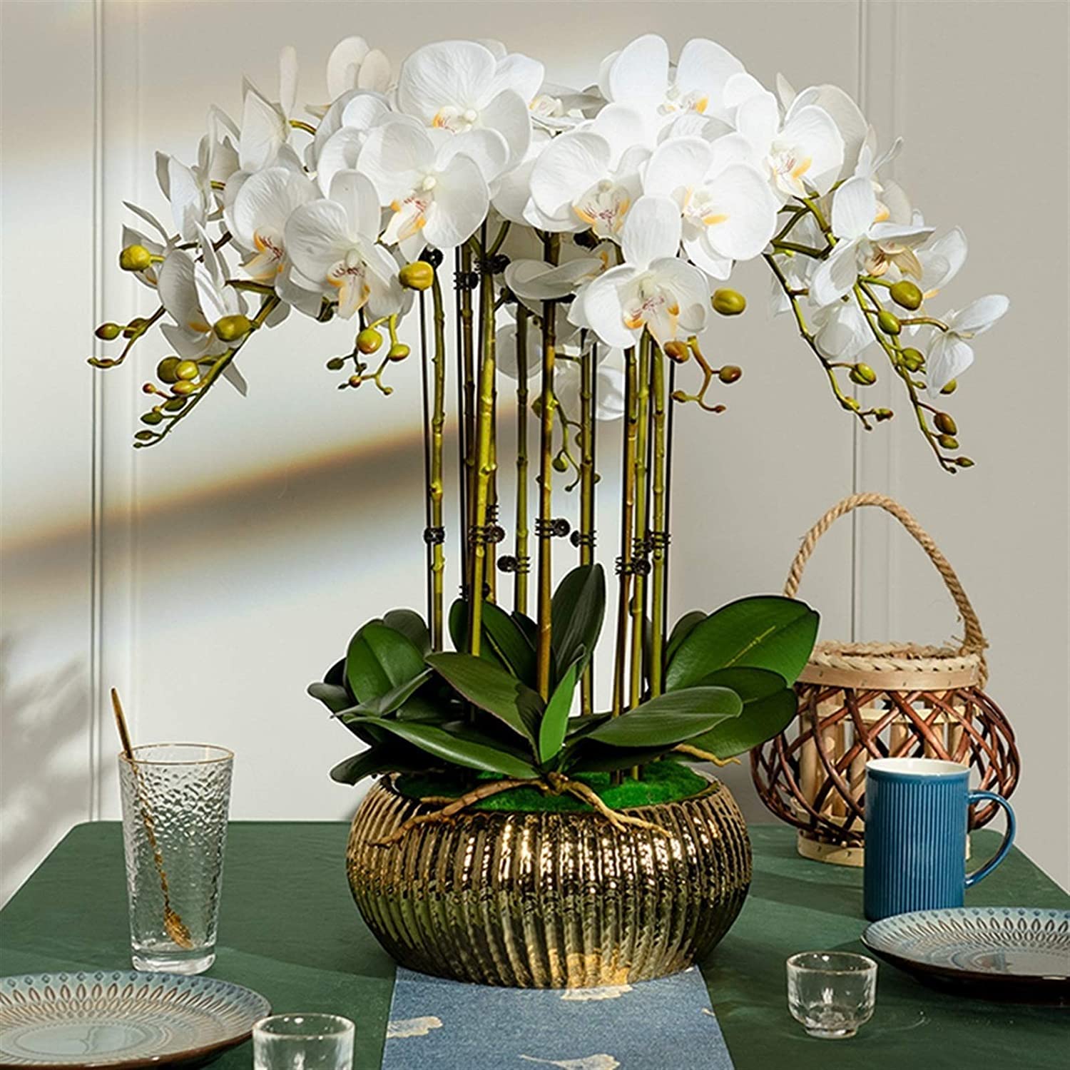 sztuczne kwiaty Phalaenopsis, Sztuczna orchidea Phalaenopsis Bonsai w wazonie 25 cali wielokolorowa(Purple)