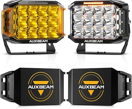 Auxbeam V-MAX Series 204W LED Driving Pod Lights, 7Inch Rectangle Offroad Spotlight with Amber DRL & Backlight, 270 Side Shooter Ditch Auxiliary Spot Flood Combo Beam with Amber&Black Cover