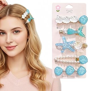 5 Pieces Mermaid & Beach Hair Clips Set for Women,Resin Animal Designs for Girls,Beach Wedding Hairstyle Tool Headwear Accessories