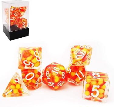 Bescon Firey Pearl Polyhedral Dice Set, Fire Pearl Poly RPG Dice Set of 7