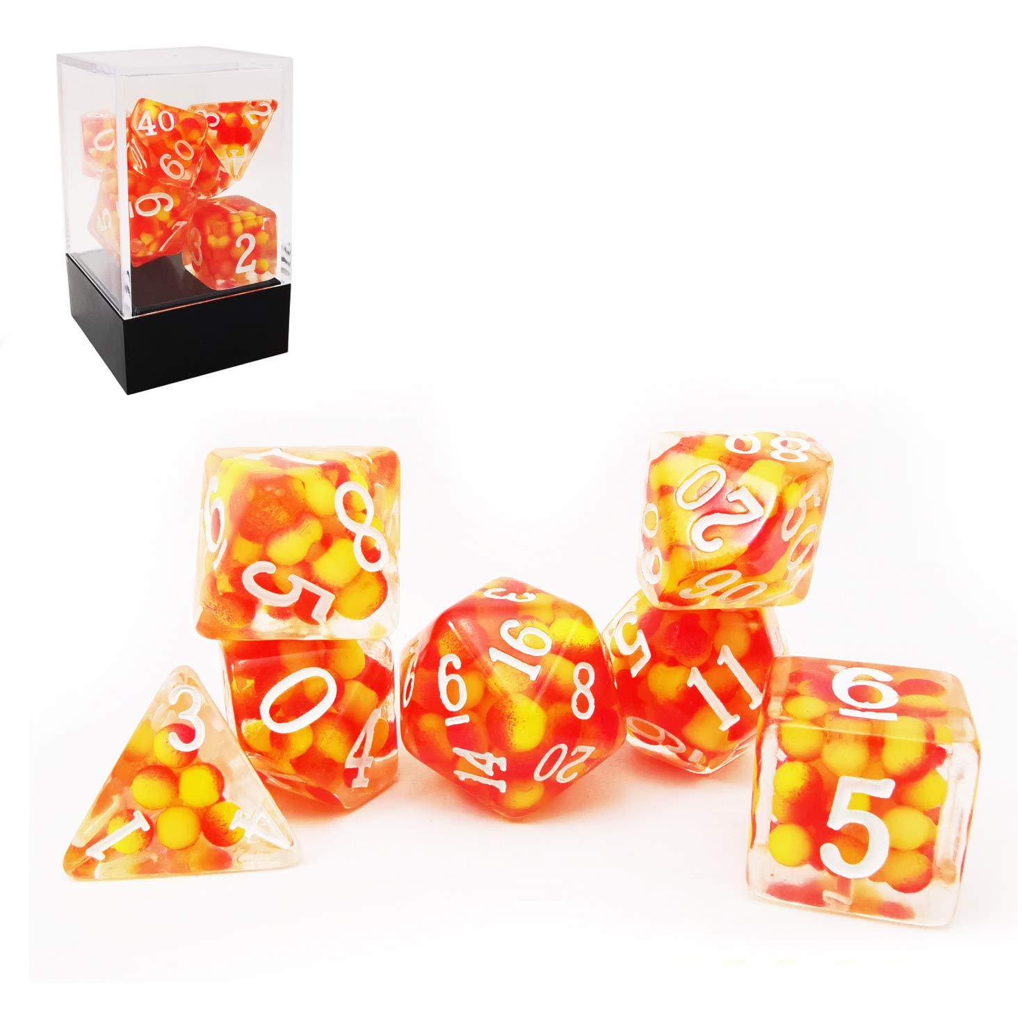 Bescon Firey Pearl Polyhedral Dice Set, Fire Pearl Poly RPG Dice set of 7