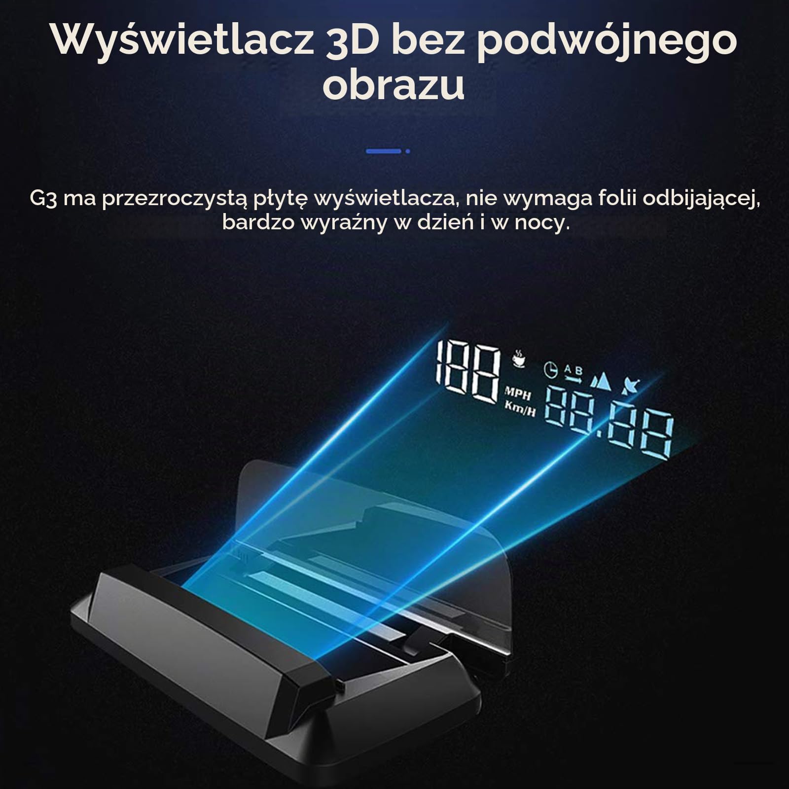 KAOLALI Uniwersalny, automatyczny prędkościomierz KMH / KPM, lustro G3 GPS HUD, wyświetlacz Head-up, projektor prędkości samochodu, uniwersalny dla wszystkich samochodów