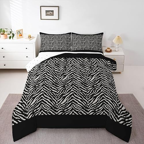 Miniatura 96 de Castle Fairy Juego de ropa de cama con estampado de cebra, tamaño matrimonial, juego de edredón de animales de África y vida silvestre, juego