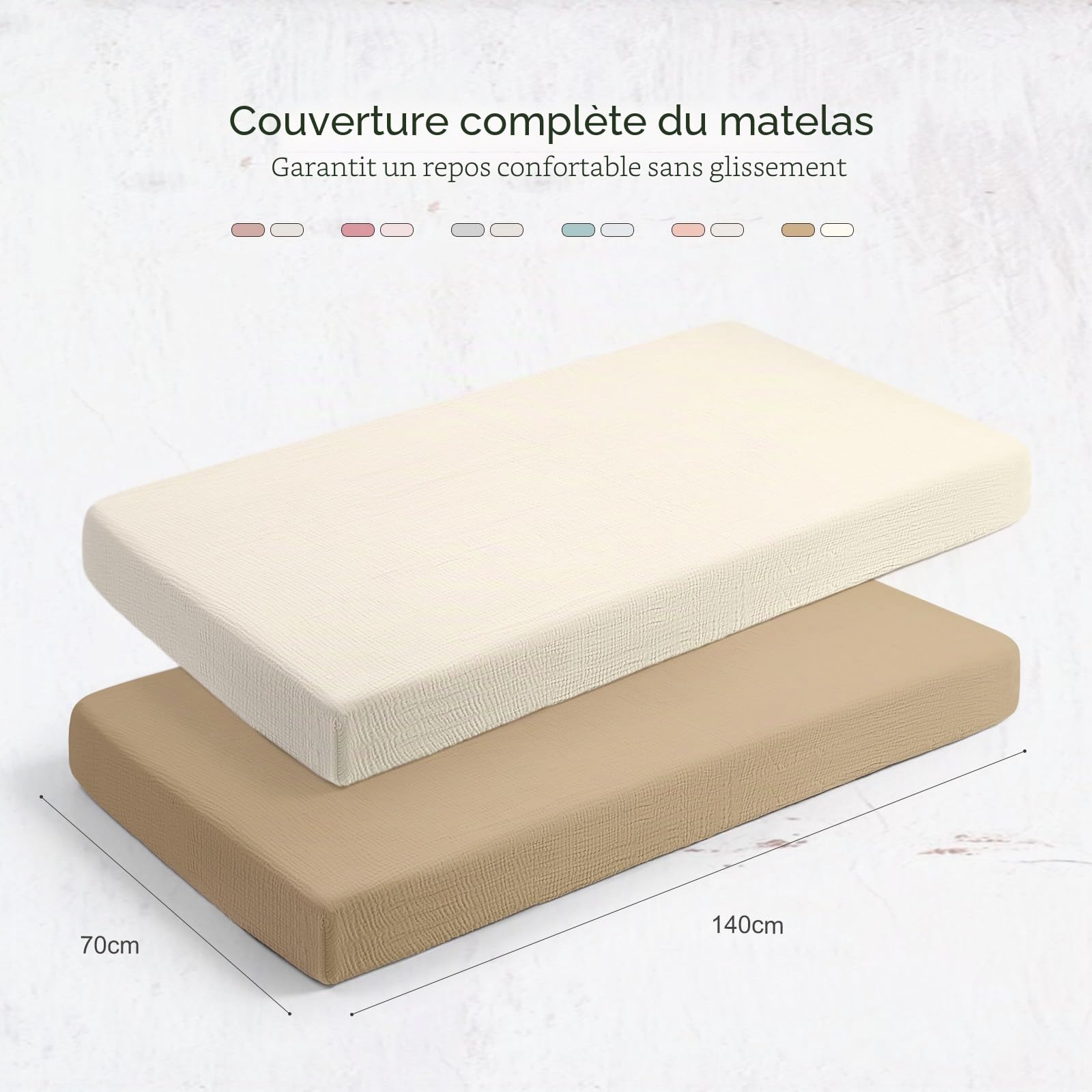 Lulumoon Lot de 2 draps Housses en Mousseline de Coton pour Enfant, alese 60x120 cm lit bébé Pliable, Drap Housse 70x140 cm Respirant pour lit de Berceau, lit de couffin-Blanc Jaune