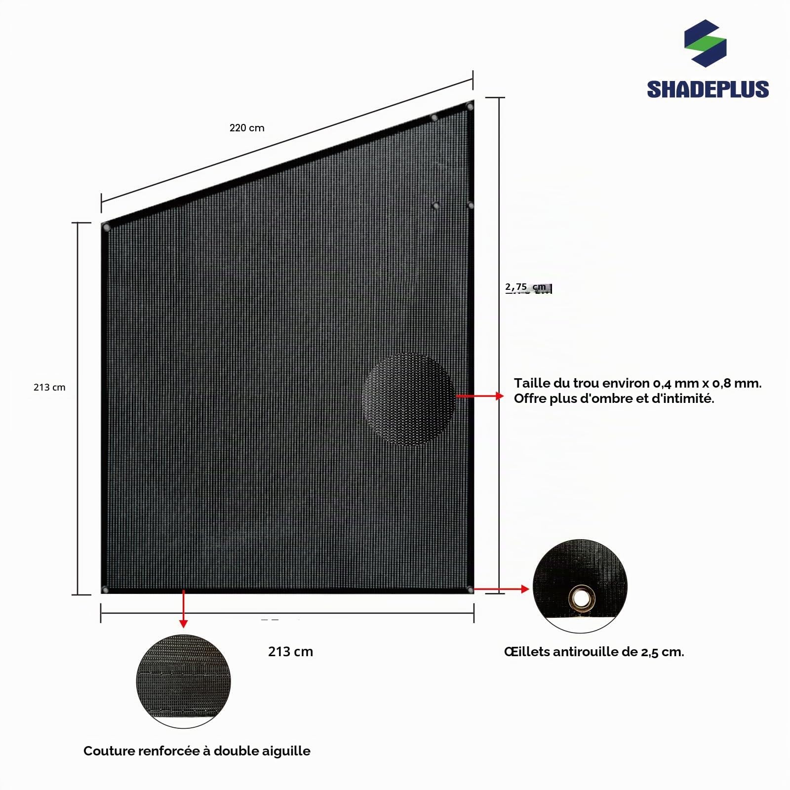 Pare-soleil pour camping-car - Paroi latérale en maille noire - Partie latérale universelle pour caravane - Protection UV et brise-vue