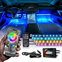 Vista 12 de OPT7 Aura Pro 4 piezas Tiras de luz LED dobles para interior de auto con APP y control remoto, modo multicolor, kit de iluminación de acento de neón
