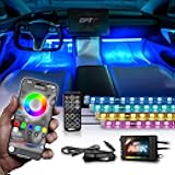 OPT7 Aura Pro Interior Car Lights with App & Remote Control, Multicolor Change, Music Sync Inside Ambient Lighting Kit, Car SUV Van Under Dash Decor, 12V Charger Adapter, 4PC Single Row LED Strip