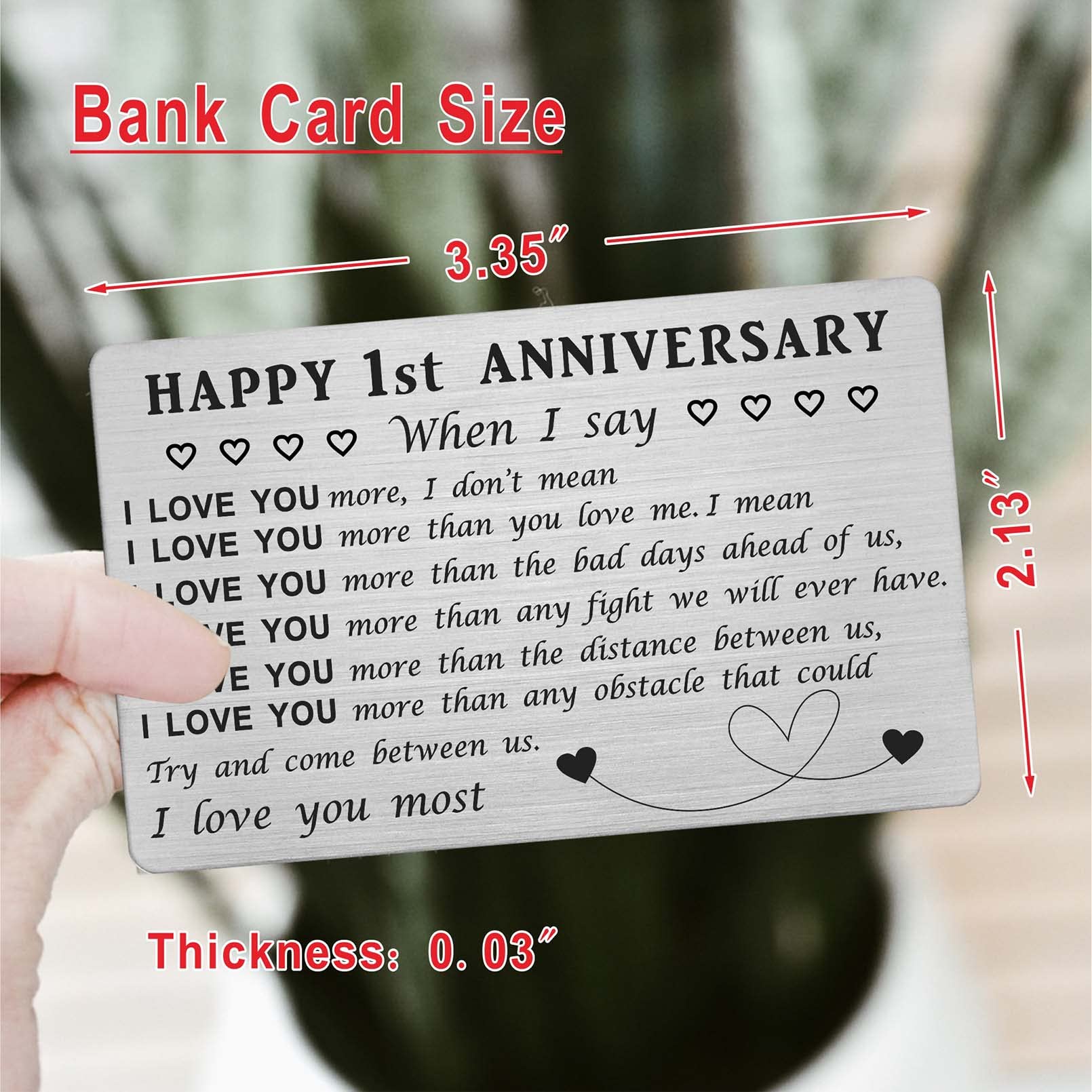 3rd Anniversary Wallet Card - Stainless Steel Engraved Love Note For Husband Or Wife, Credit Card Size