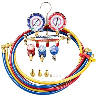 42036 Manifold Gauge Set, A2L Compatible, 3-1/8" 80mm Anti Vibration Gauges, 60" Y/R/B Refrigerant Hoses, 1/4" Fittings, 2 Valve, for HVAC Test and Charging of R-32, R-454B, R-410A, R-1234yf