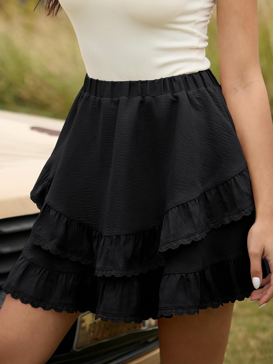 Caracilia Flowy Shorts for Women Summer Casual Boho Ruffle Tiered Mini Skirts with Shorts Underneath Tennis Golf Skorts - Image 4