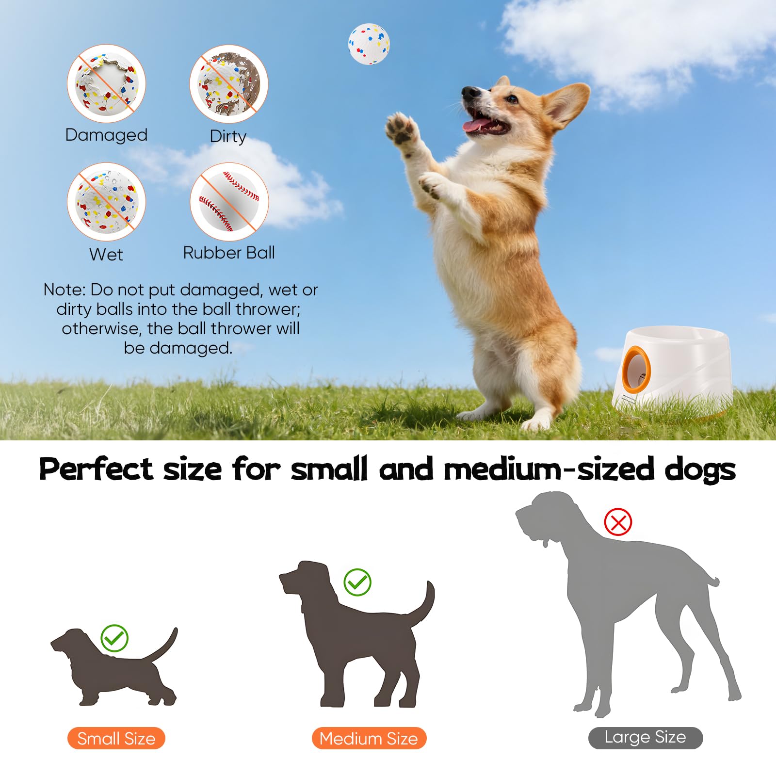 Máquina lanzadora de pelotas para perros con 3 distancias (6 m-14 m), incluye 3 pelotas de tenis robustas, lanzador de pelotas para perros, lanzador de pelotas interactivo automático para perros