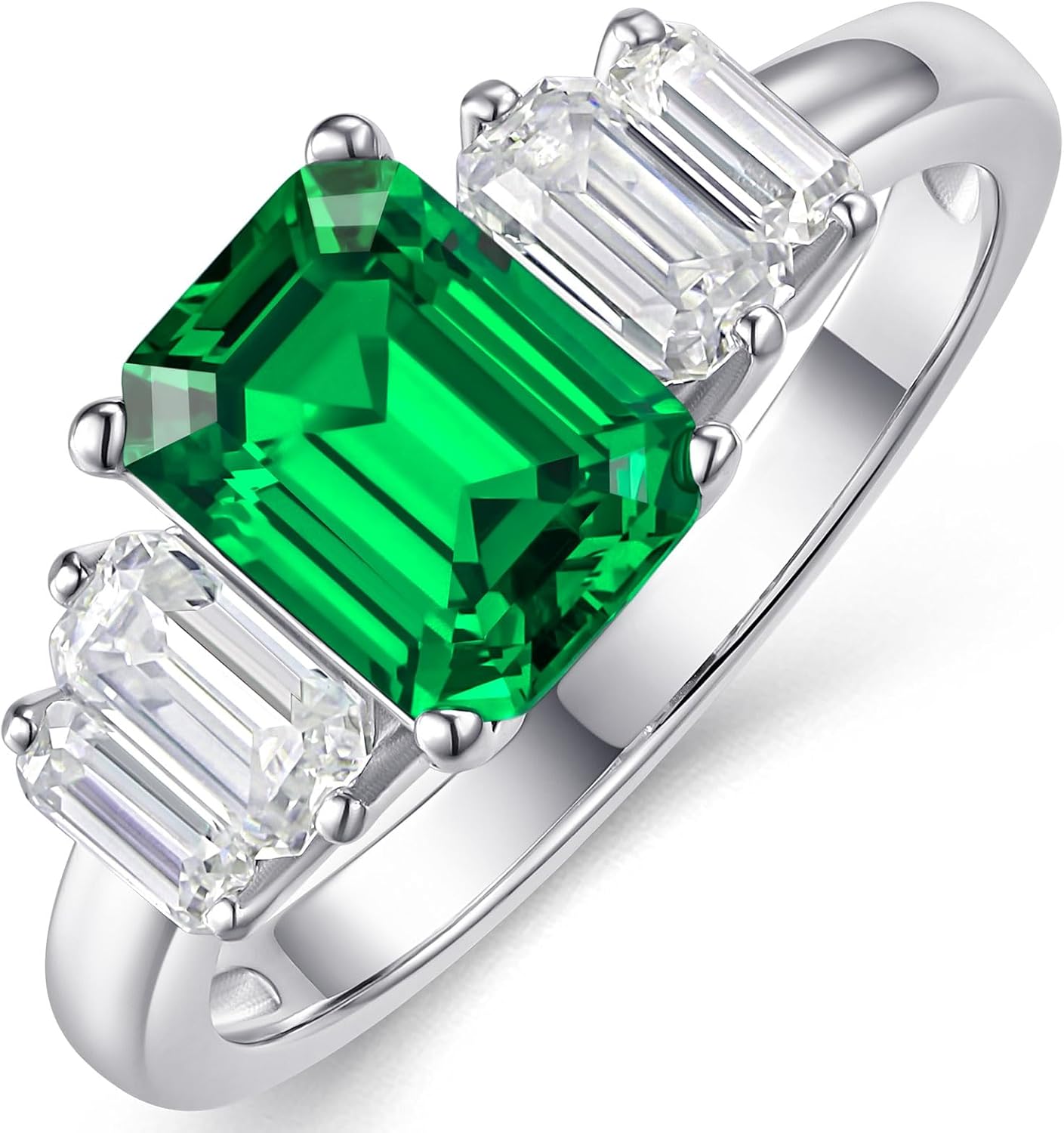 Emerald Rings for Women, Green Emerald Cut 2 1/3 CT Engagement Ring, May Birthstone Ring 925 Sterling Silver Plated White Gold, Gift for Promise Anniversary Mothers Day, Size 5 6 7 8 9 10 11 12
