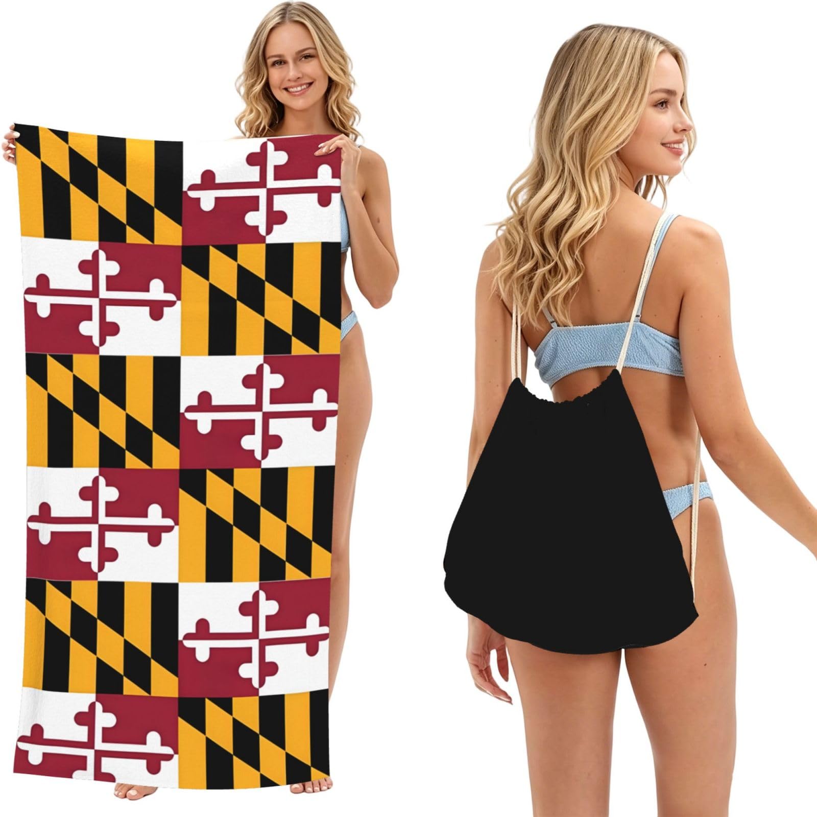 SKGOHLH Flag of Maryland 2in1 Packable Beach Towel Bag Women