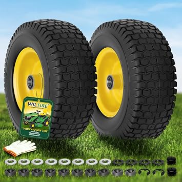 2 Pcs 13x5.00-6 Tire and Wheel,Replacement 13x5-6nhs Flat Free Riding Lawn Mower Front Tires,With 3" Centered Hub and 3/4" Bearings,Turf-V Pattern,Compatible with Zero-Turn Mower