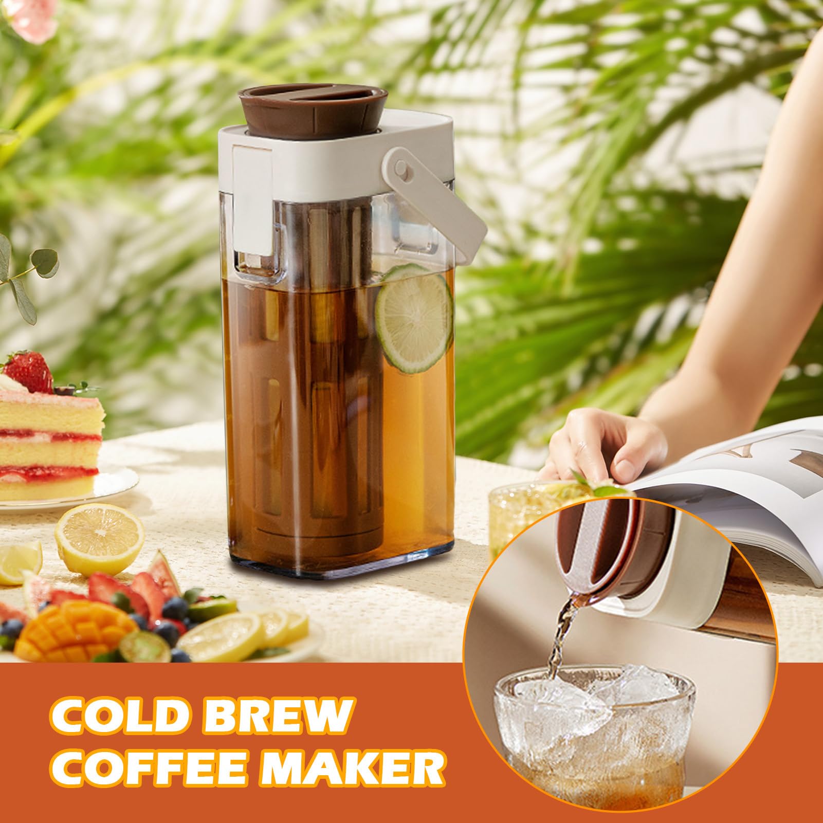 Jarra Para Café Frío - Jarra Para Té Con Capacidad Generosa Y Filtro Permeable Resistente Con Asa Y Tapa, Recipiente Sin Fugas Para Preparar Bebidas Refrescantes,Recipiente Resistente Que Ahorr