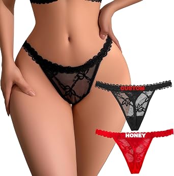 Personalized Thongs With Names2PCS,Custom Embroidered Name Thong,Custom Funny Thongs for Woman - Valentines Day Black