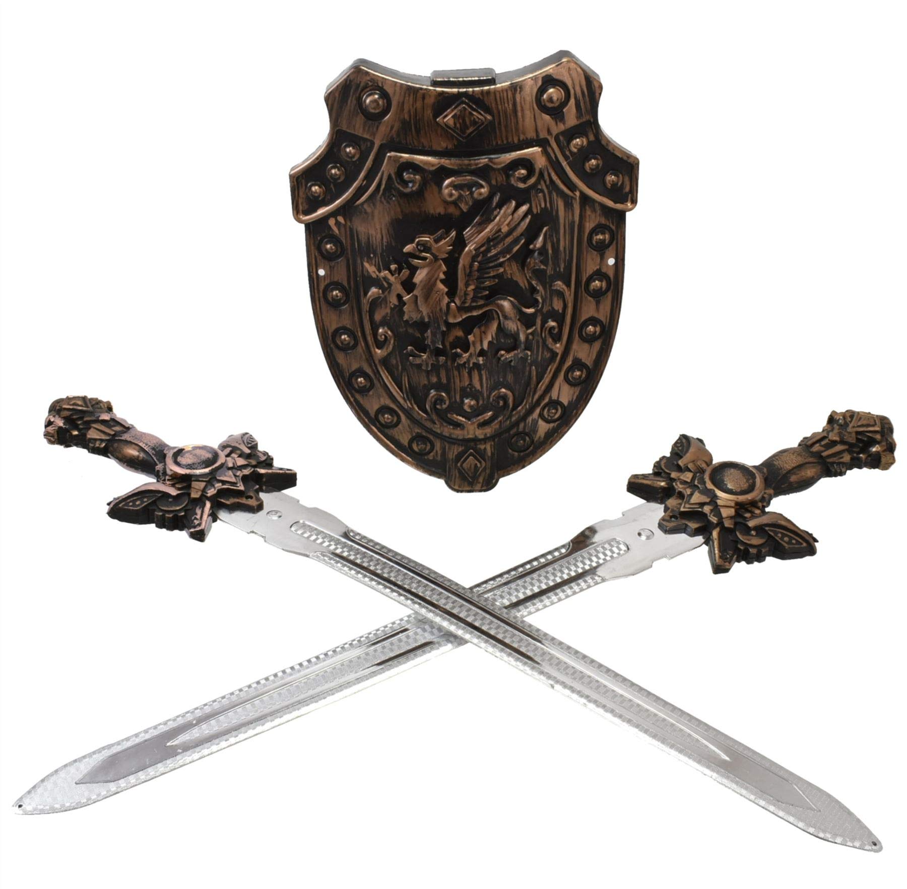 Carousel Toys and Gifts Kids Twin Sword Shield Battle Pack Toy, Bronze, Swords: 58cm, Shield: 26cm x 20cm
