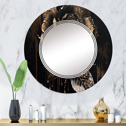 Miniatura 2 de DesignQ Black and Gold Rose III - Espejo de tocador, espejos de baño, espejos de pared para sala de estar, dormitorio, espejo redondo, grande, 24 x