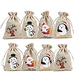CCINEE 96pcs Christmas Burlap Gift Bags with Drawstrings Candy Goody Treat Bags with Double Jute Drawstrings 4X6 Inch