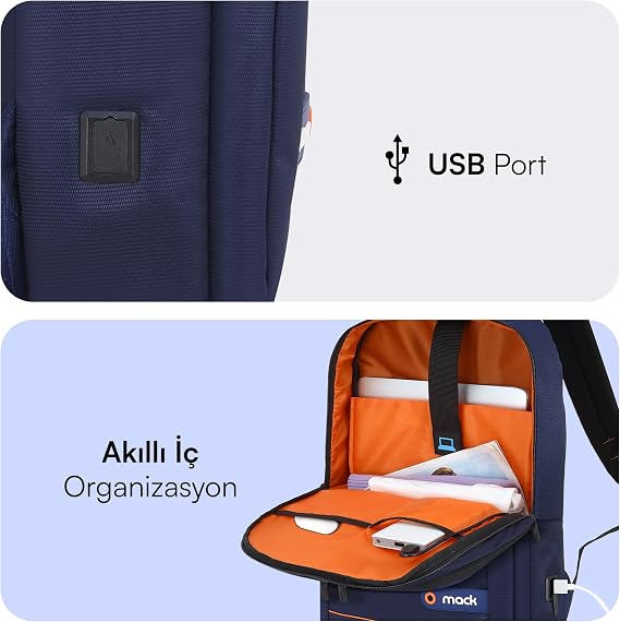 Mack Office MCC-006BL 15.6 inch Laptop Backpack, Mackbook Backpack, Computer and Notebook Bag, Women Men's Computer Business Bag, University School Bag, Navy Blue