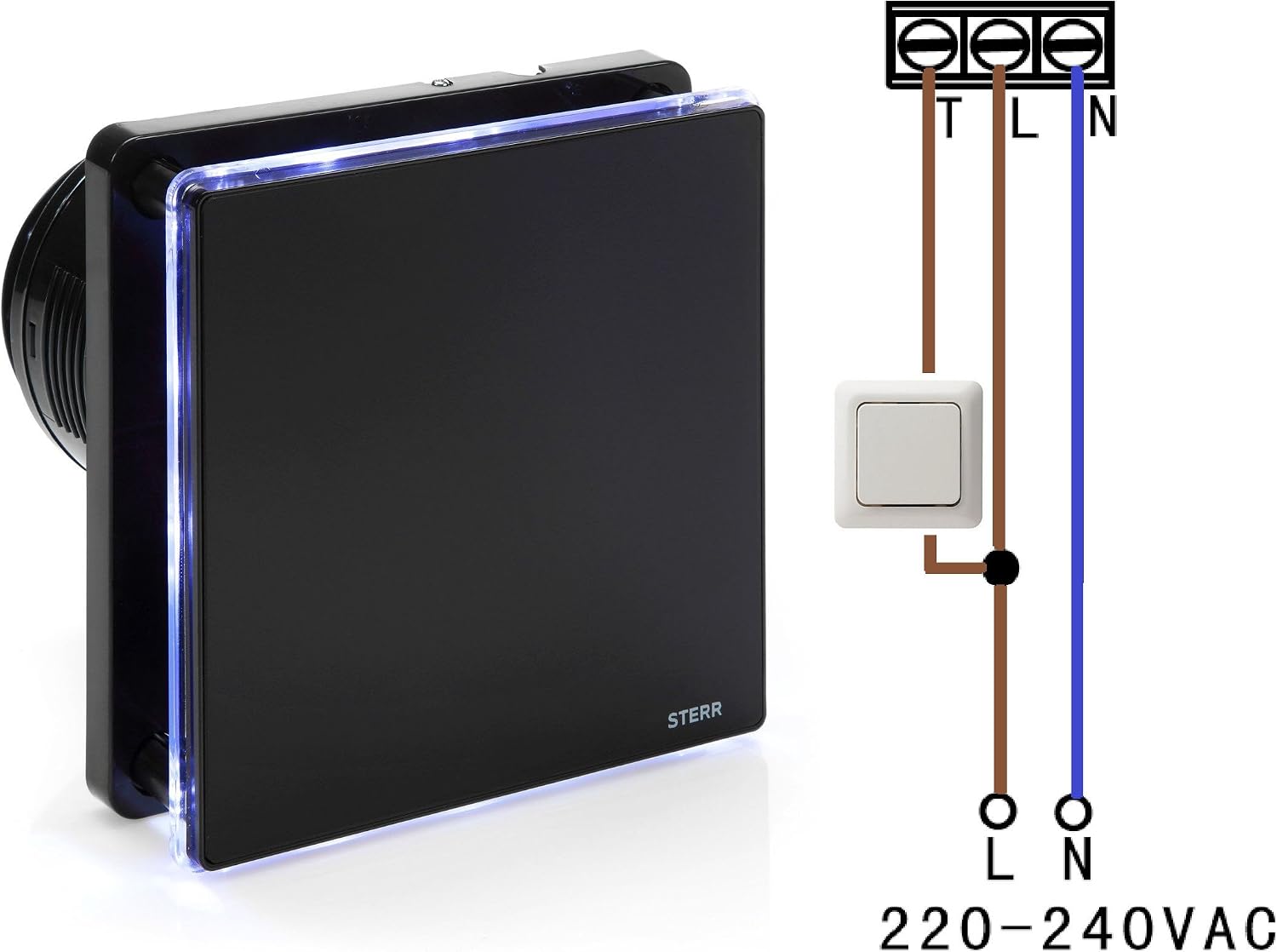 STERR Black Bathroom Fan 100mm with LED + TIMER - Extractor Fan - Glass Front - Modern Look, 100 mm - Image 5