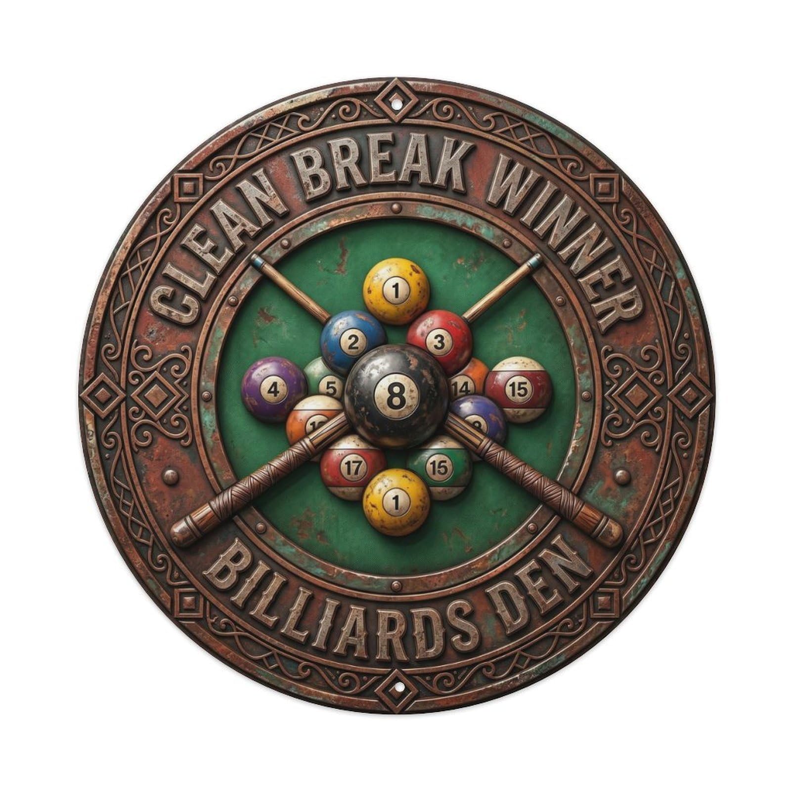 Cwbufd Vintage Style Clean Break Winner Billiards Den Vintage Metal Tin Sign Plaque Wall Decor For Cafe, Club Bar, Office, Garden Metal Poster 8X8inch
