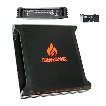 Audiobank P1000.2 1000W 2-Channel Car Stereo Amplifier - 2 Ohm Stable, Class AB MOSFET, Bridgeable & Tri-Mode, Variable HPF/LPF Crossover, Bass Remote