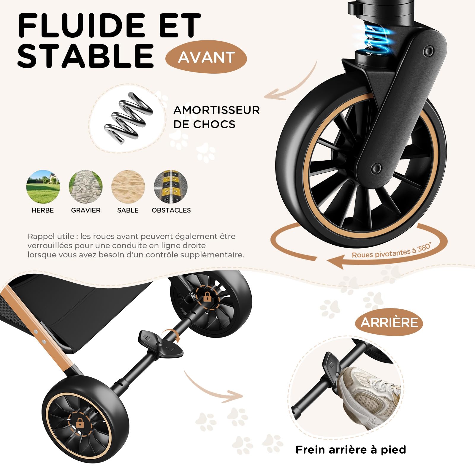 GTPLAYER Poussette Chien 4-en-1, Poussette pour Chien Chat, Jusqu'à 25KG, Voyage Transporteur Amovible, Poussette Tout-terrain Pour Animaux de Compagnie, Or