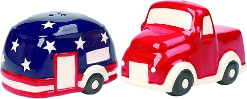 Americana Stars & Striped Old Fashioned Truck & Camper Dolomite - Juego de 2 saleros y pimenteros