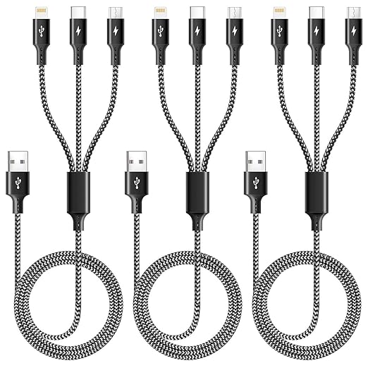 ASICEN 3 in 1 Multiple Charging Cord, Braided Multi Charger Cable USBC Charging Cable Universal USB Cable with Type C/Micro USB Port for Cell Phones, iPhone 17 16 15 14 13 Series, Tablets, More