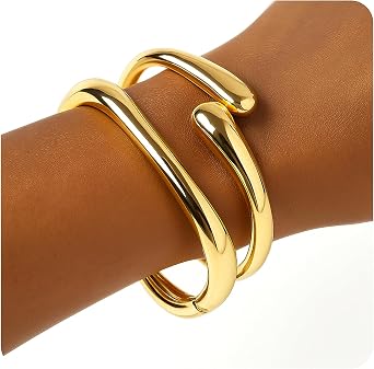 PEALICIOUS 2Pcs Chunky Bracelet for Women, Gold Arm Cuff Gold Bangle Minimalist, Trendy Upper Arm Band Summer Statement Jewelry