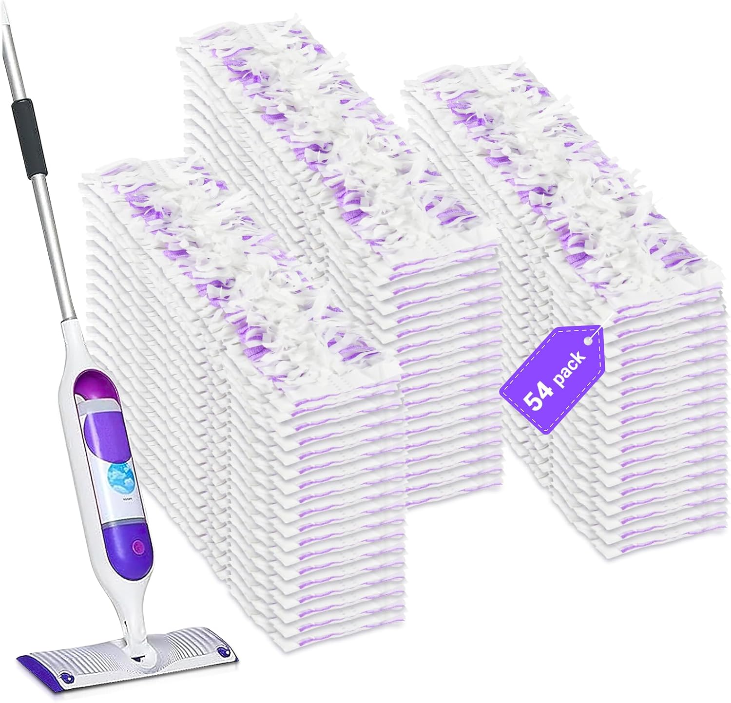 54 Count Disposable Power Mop Pads Refills Compatible with swiffer PowerMop, PowerMop Wet Pads Rifill Cooperate with Swiffer Mop Refill Liquid Extra Absorbent, Traps Dust & Hair