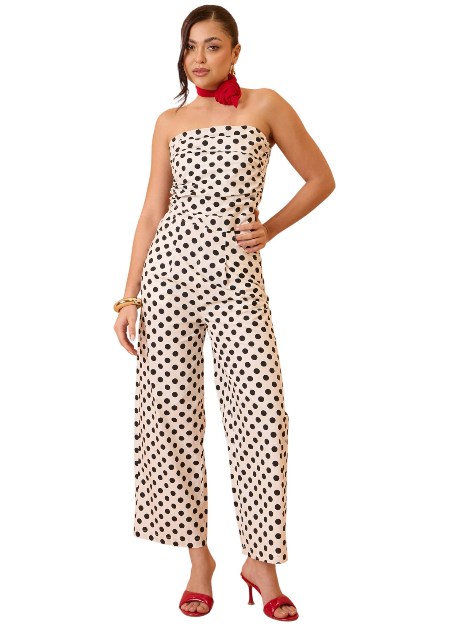 pink paprika by sassafras Women's Small Polka Dot Off Shoulder Jumpsuit-picture-50
