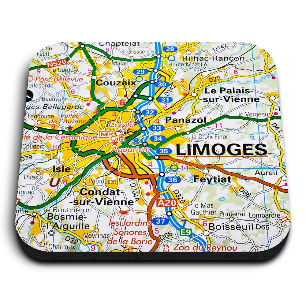 Destination Vinyl Ltd Multicolor 1 X Square Mdf Fridge Magnet - Limoges City France French Travel Map 45568