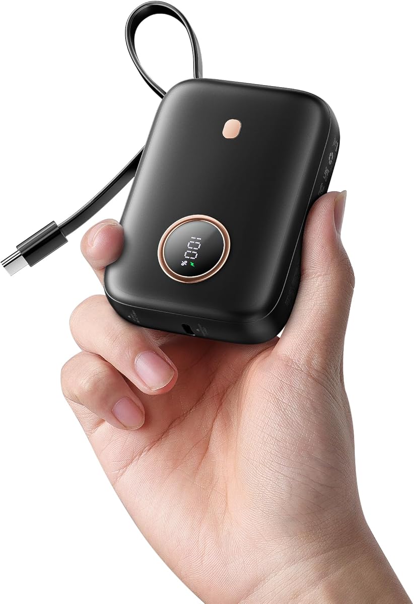 PowerBank Klein Aber Stark mit USB-C Kabel, Mini Power bank 10000mAh 22.5W Schnellladefunktion, Externe Handyakkus USB C Input&Output Akkupack für iPhone 16/15 Serie, Samsung, Google, Android und mehr