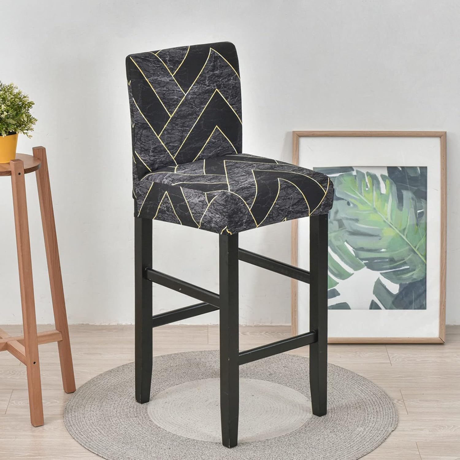 Stretch Removable Bar Stool Covers with Back, Printed Patterned Pub ​Chair Slipcovers Reusable Counter Stool Cover for Kitchen Dining Room Cafe-1-Set of 2