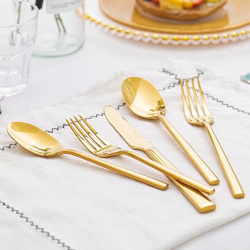 Miniatura 7 de Juego de cubiertos dorados KINGSTONE, juego de 20 piezas de cubiertos forjados de acero inoxidable premium, servicio para 4, para cocina, hogar