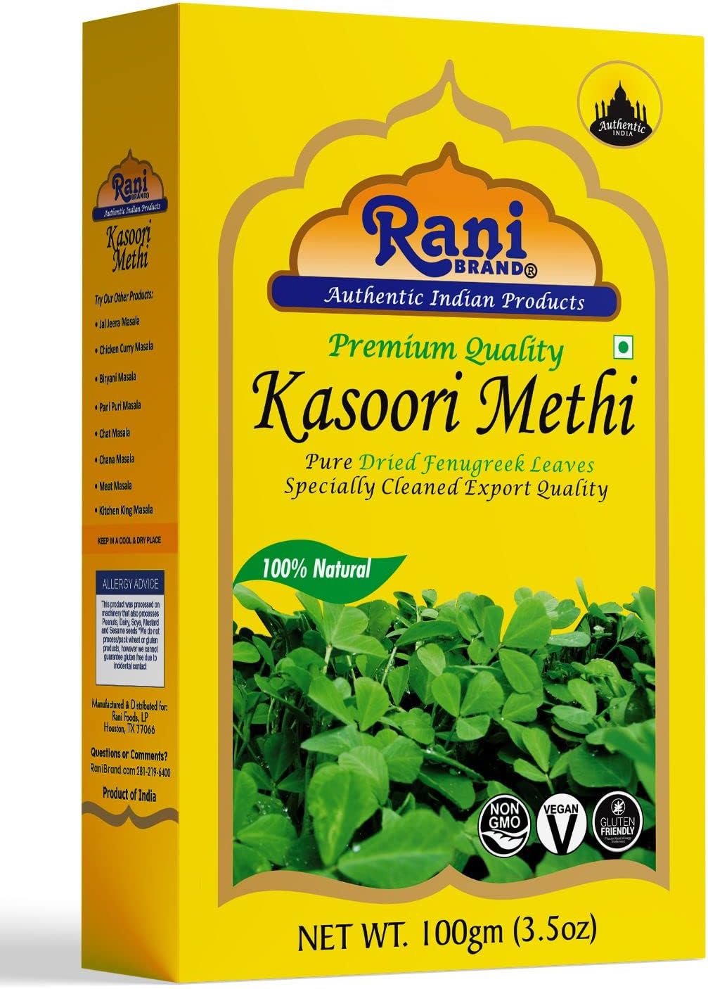 Rani Fenugreek Leaves Dried (Kasoori Methi) 3.5oz (100g) ~ All Natural | Vegan | Gluten Friendly | Non-GMO | Indian Origin