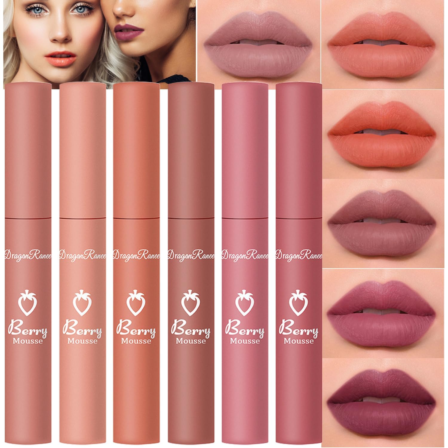 6 Colors Matte Lipstick Set - Long Lasting Nude Lip Makeup