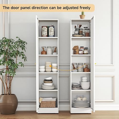 Miniatura 2 de IRONMIX Estantería blanca con puertas, estantería de 5 niveles, estantería alta con almacenamiento, vitrinas modernas para coleccionables, vitrina