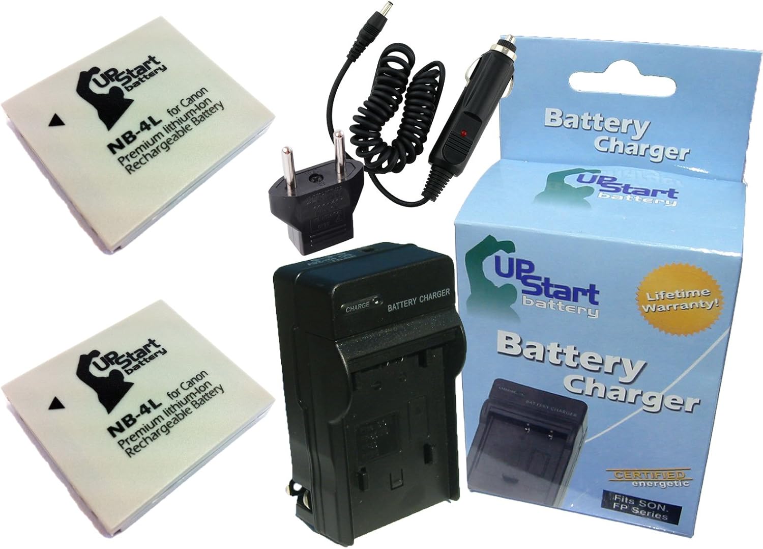 2 Pack - Replacement for Canon PowerShot ELPH 330 HS Battery + Charger with Car & EU Adapters - Compatible with Canon NB-4L Digital Camera Battery and Charger (890mAh 3.7V Lithium-Ion)