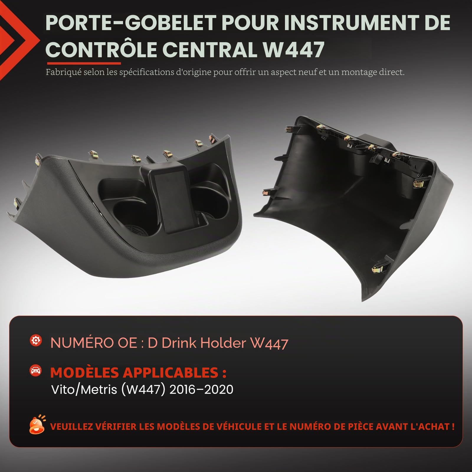 Porte-gobelet noir compatible avec Me-rce-s-B Vito W447 2016-2020 porte-gobelet pour instrument de contrôle central de la voiture