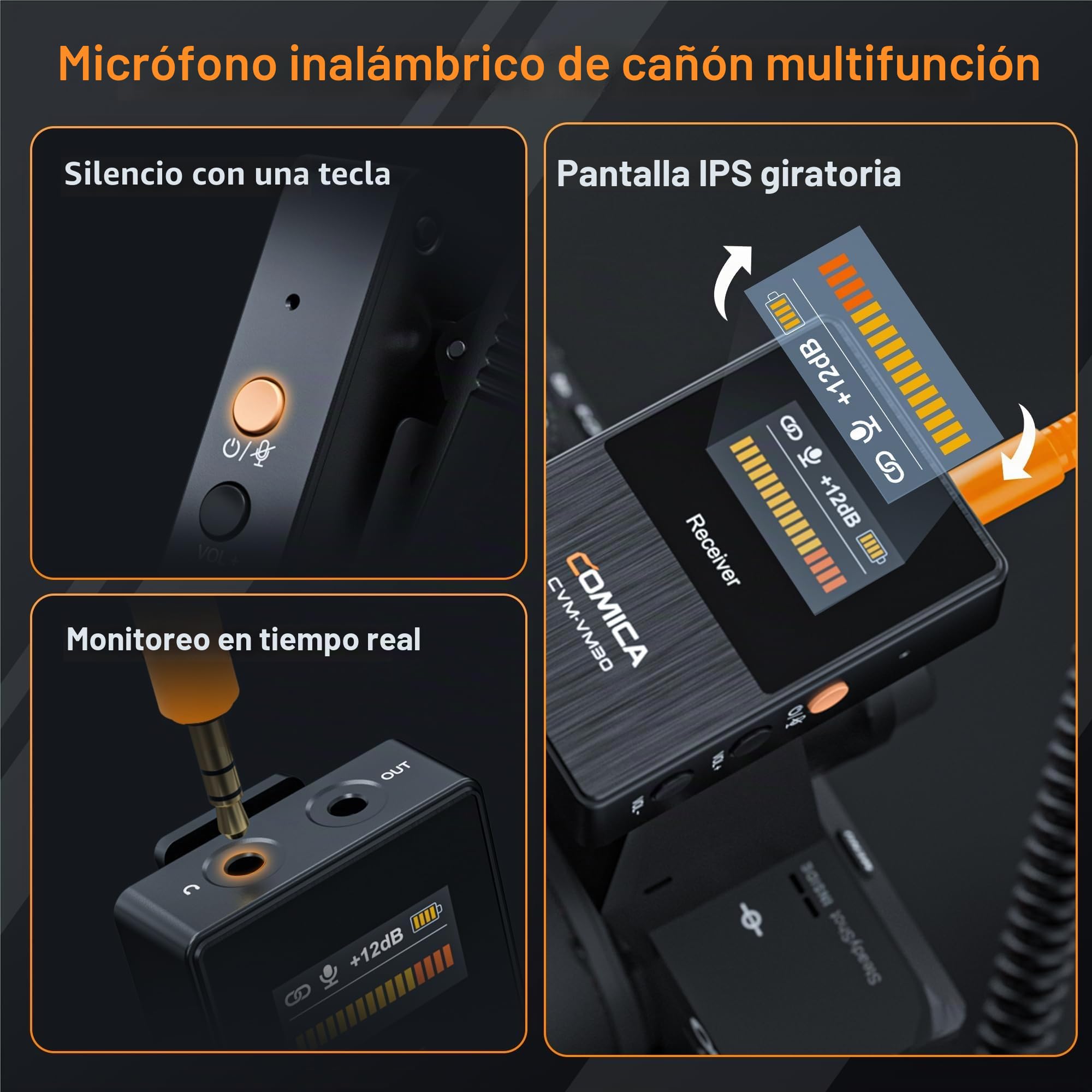 COMICA VM30 Micrófono inalámbrico con micrófono de Escopeta y Receptor,Micrófono de Condensador Supercardioide,Micrófono de Pluma Inalámbrico para Cineasta, Entrevista,Reportero,Youtuber,Podcast | Micrófono de cámara de 3,5 mm, USB-C, para DSLR, videocáma