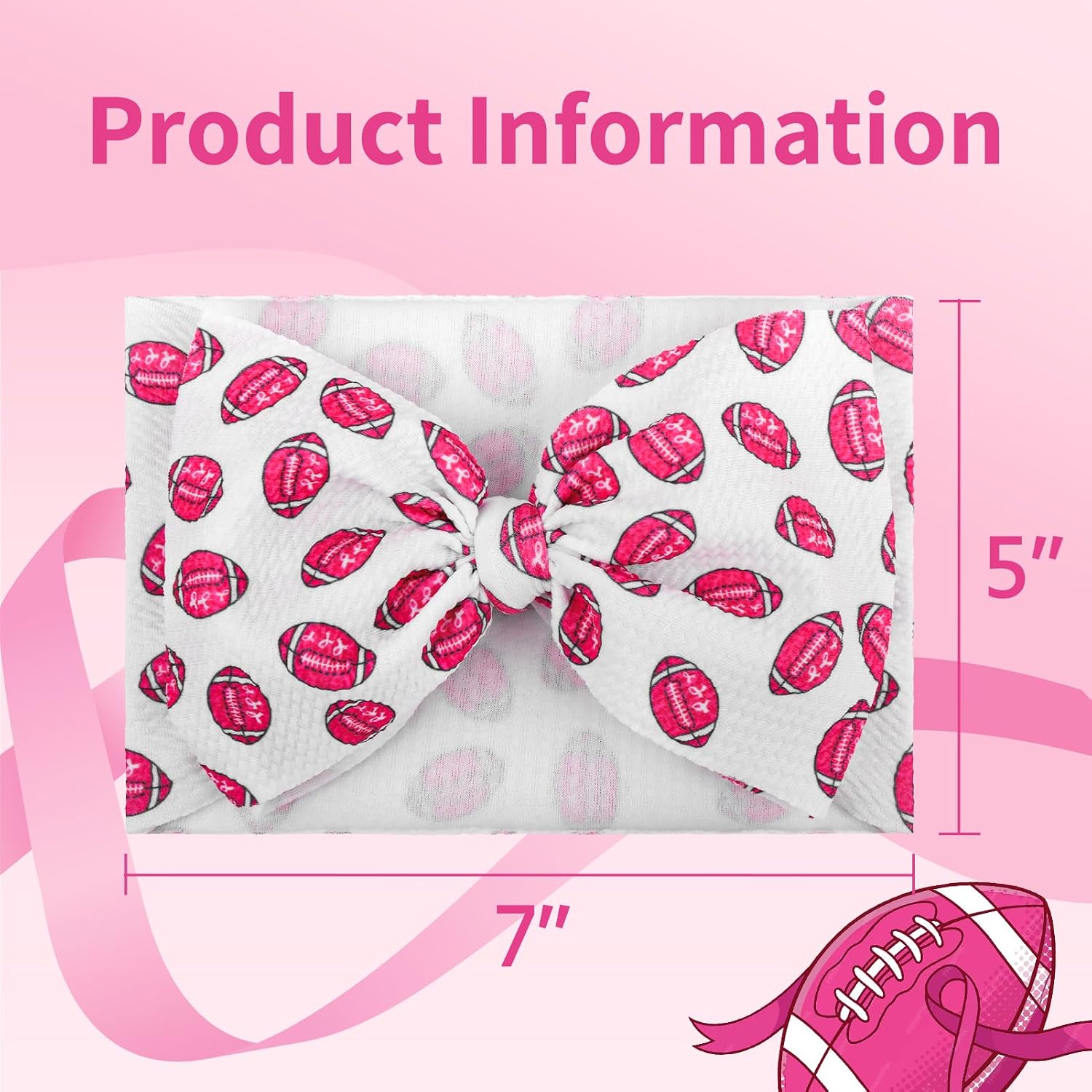 YanJie 7’’ Pink Football Bows for Baby Girls Pink Headbands for Newborns Infants Toddlers Sports Girls Hair Accessories for Game Day Super Bowl Outfit